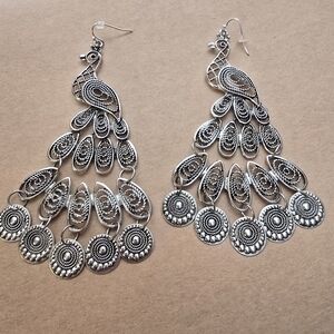 Elegant Silver Peacock Neclace And Earring Set